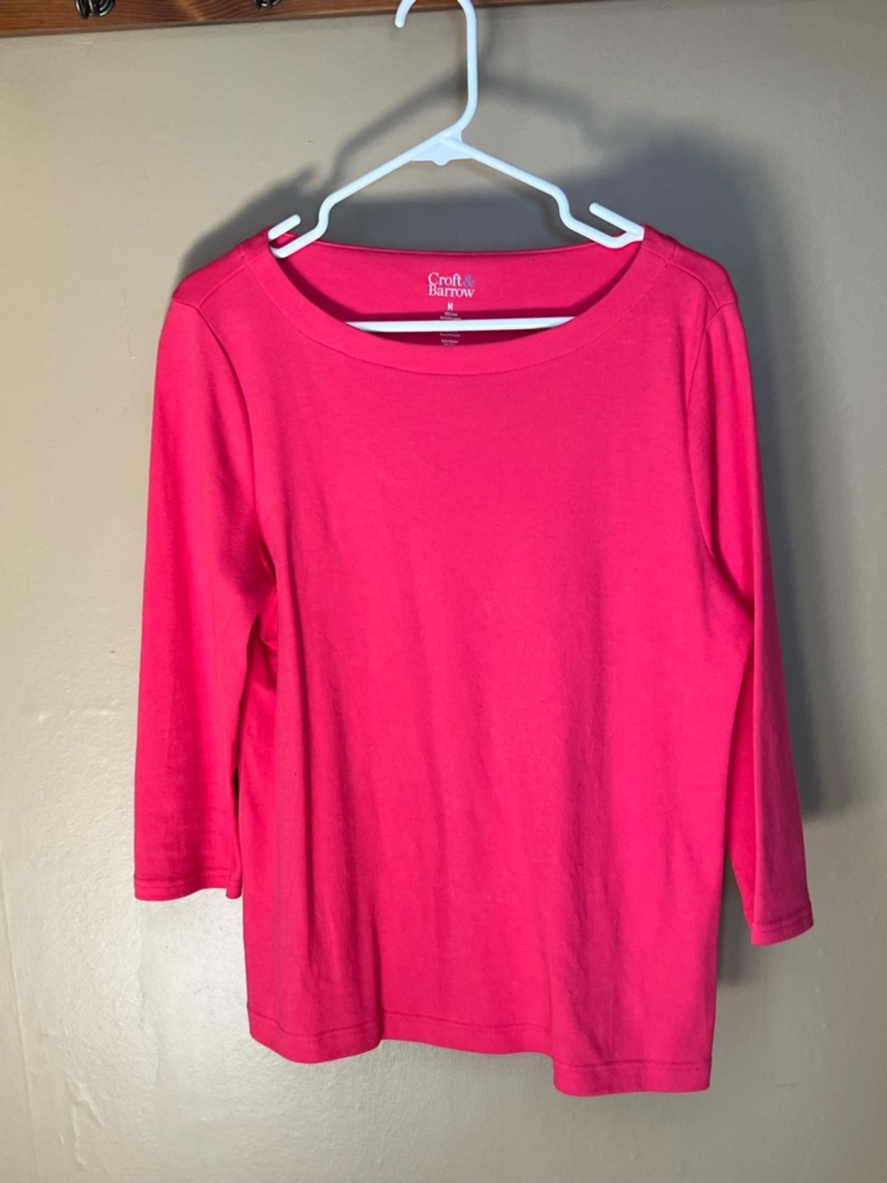 croft & barrow Hot Pink Three-Quarter Sleeve Scoop Neck Top